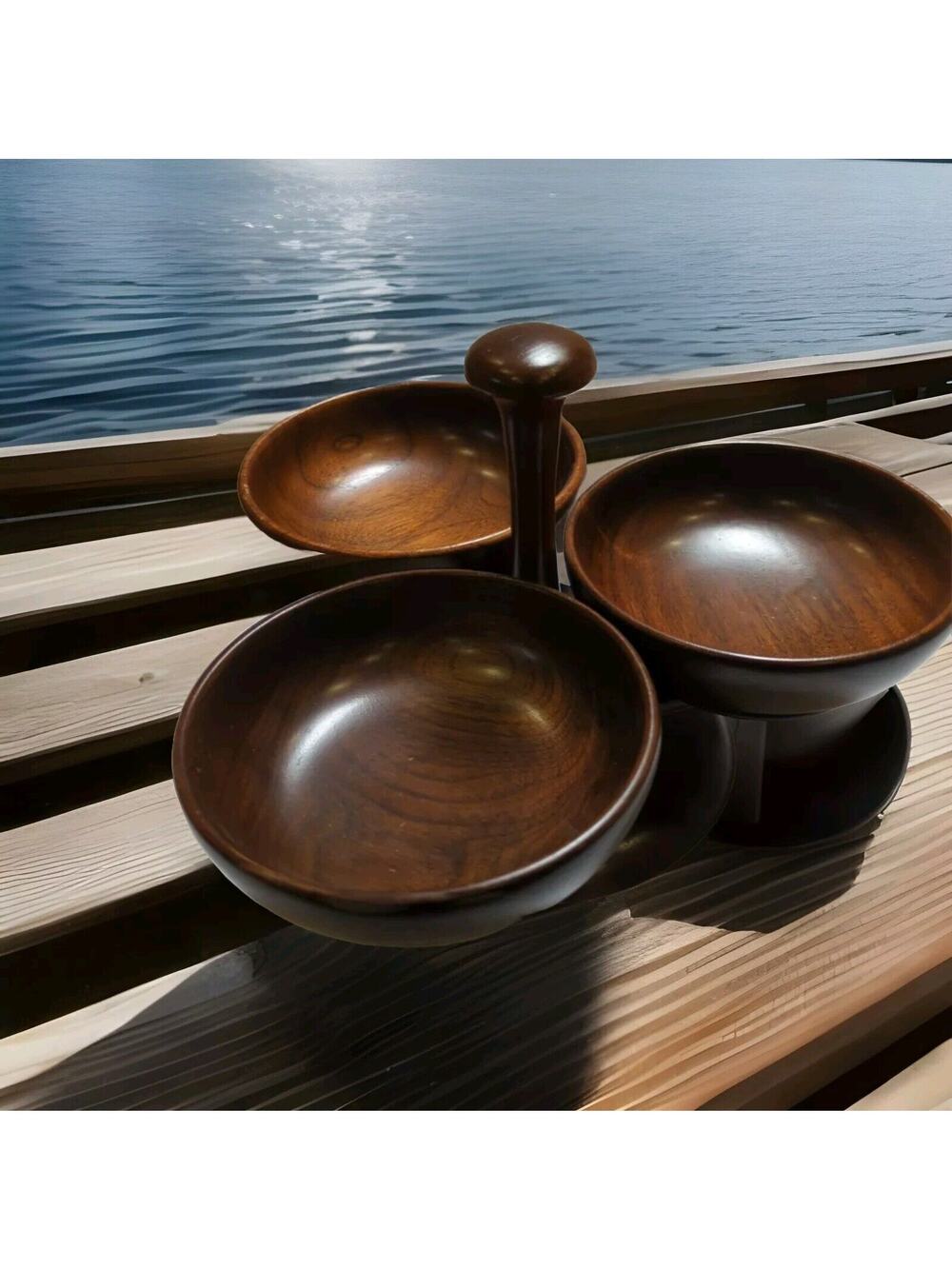 Vintage Margaret Studios Wood Lazy Susan Serving Bowls Rare Mid Century Modern